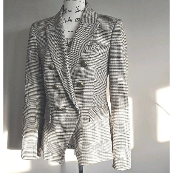 Veronica Beard Miller Dickey Blazer Jacket Women Sz 8 Brown Tan Plaid Patch - Picture 2 of 16